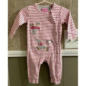 Joules Clothing Pink White Striped Plays‎ it Baby Girl Size 3-6 M Mice Skating